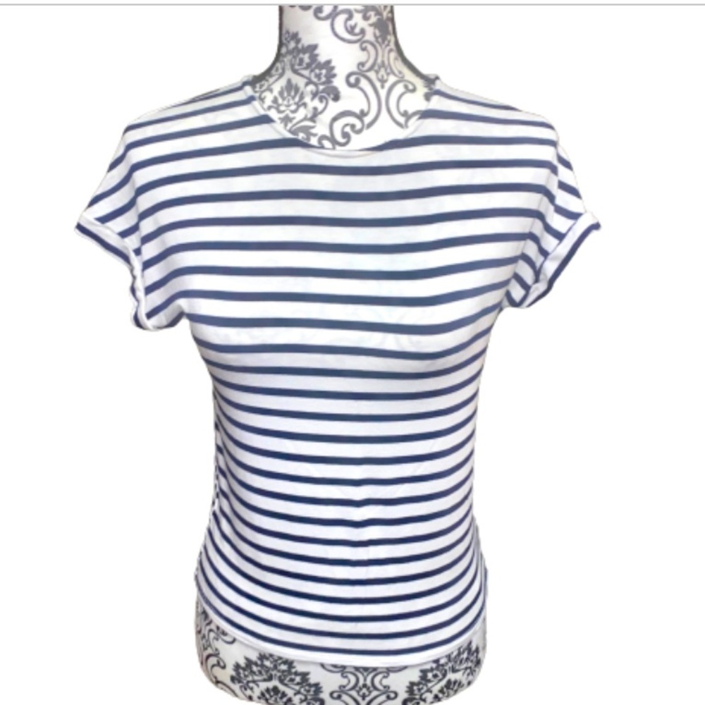 Anthropologie Green Envelope Women’s XS Cap Sleeve Black & White Striped Tee